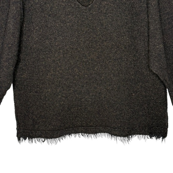 Free People Irresistible Fringe Dark Brown Wool Linen Blend VNeck Sweater Size S - Picture 7 of 13